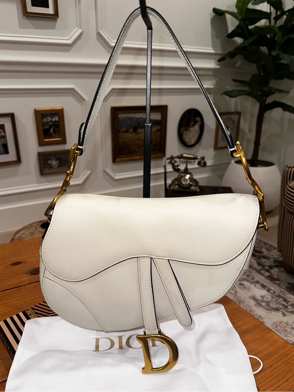 Dior Medium Saddle Bag – White Grained Calfskin